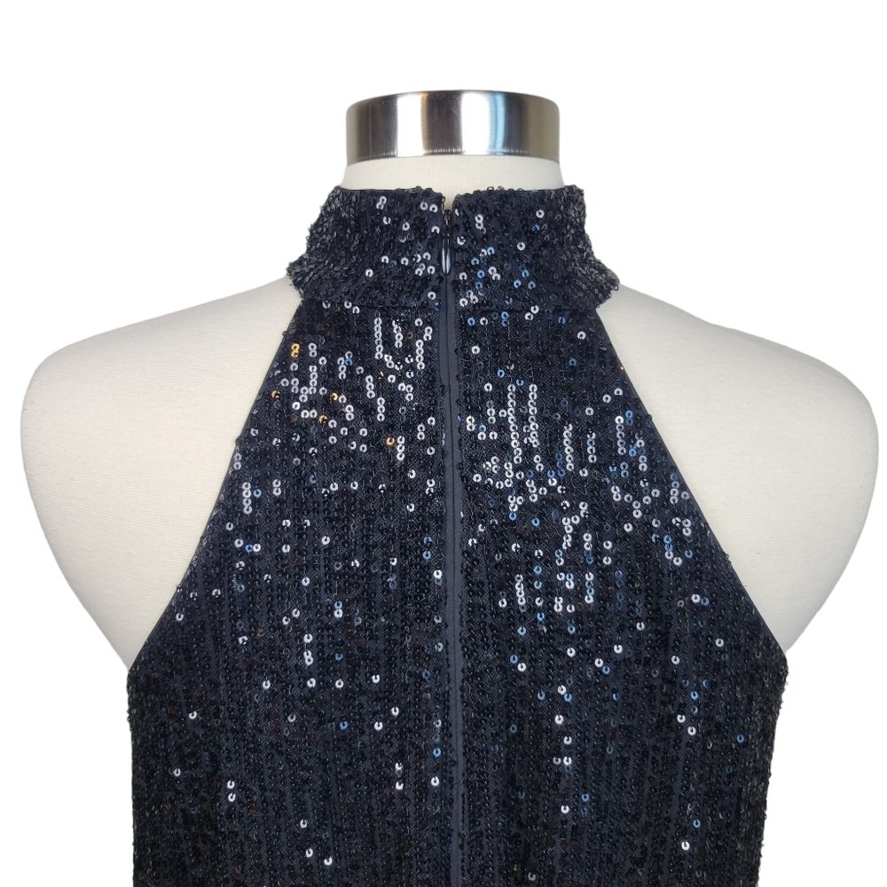 Belle Badgley Mischka Tara Halter Neck Black Sequin Mini Shift Dress Size 2 - Picture 7 of 9